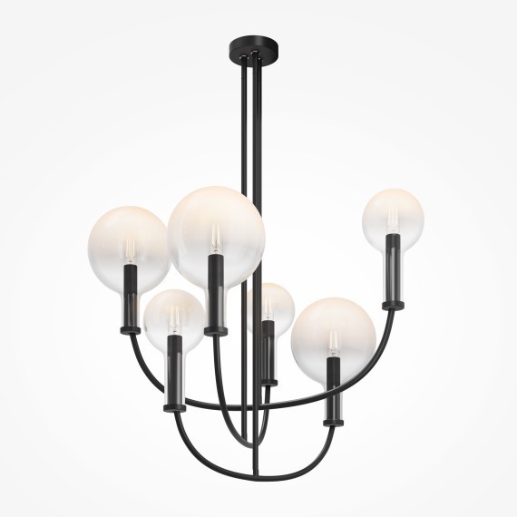 Люстра на штанге с черным основанием и прозрачными плафонами, 6 ламп E14 Maytoni Status MOD333PL-06B