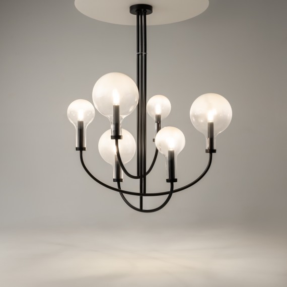 Люстра на штанге с черным основанием и прозрачными плафонами, 6 ламп E14 Maytoni Status MOD333PL-06B