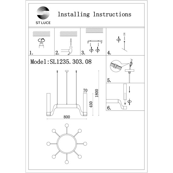 SL1235.303.08 Люстра подвесная ST-Luce Латунь/Хром, Прозрачный E14 8*40W ETTORE
