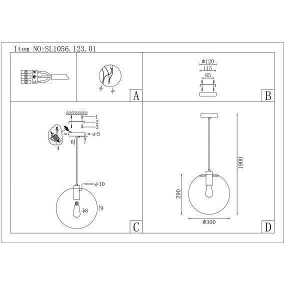 SL1056.123.01 Подвес ST-Luce Хром/Прозрачный E27 1*60W NOOR