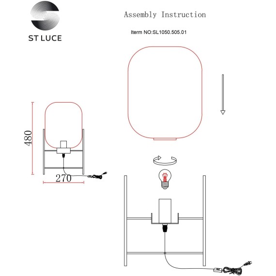 SL1050.505.01 Прикроватная лампа ST-Luce Черный/Коньячный E27 1*40W (из 2-х коробок) BURASCA