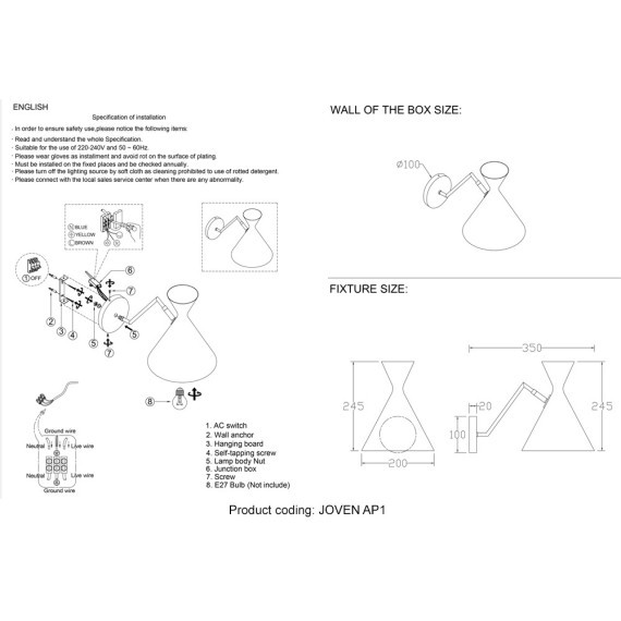 Бра Crystal Lux JOVEN AP1 GOLD/BLACK