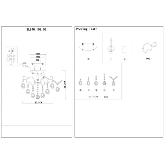 SL846.102.03 Люстра подвесная ST-Luce Темный хром/Тонированный черный E14 3*40W ORECCHINI