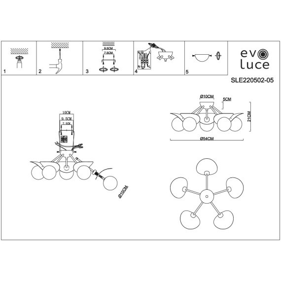 SLE220502-05 Светильник потолочный Золотистый/Белый G9 5*5W BOLZANO