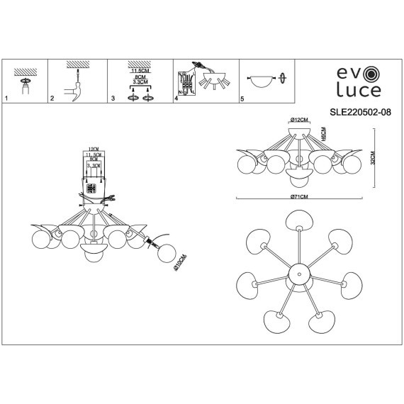 SLE220502-08 Светильник потолочный Золотистый/Белый G9 8*5W BOLZANO