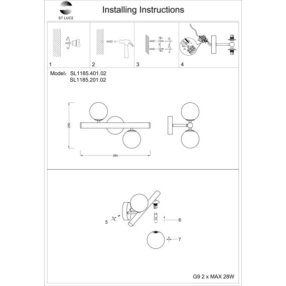 SL1185.201.02 Бра ST-Luce Золотистый/Белый G9 2*5W ASOLO