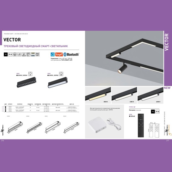 359947 Трековый светодиодный линейный SMART светильник 220В, 10Вт, 3000-6000К, 650Лм, CRI90 пульт ДУ/Tuya Smart Life/Алиса Novotech VECTOR