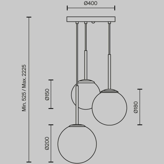 MOD321PL-03G1 Подвесной светильник с 3 стеклянными плафонами шарами, 3 лампы Е14, основание матовое розовое золото Maytoni Basic form