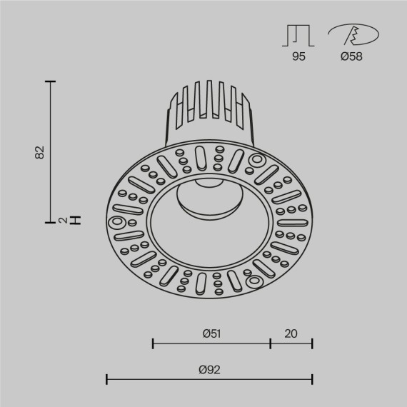 Встраиваемый светильник Maytoni Dip Hight LED Ra90 Lm1060 3000K 10Вт 50° DL119-10W-3K-TRS-B