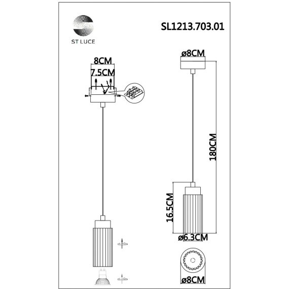 SL1213.703.01 Подвес ST-Luce Серый/Серый GU10 1*5W 4000K KENDO