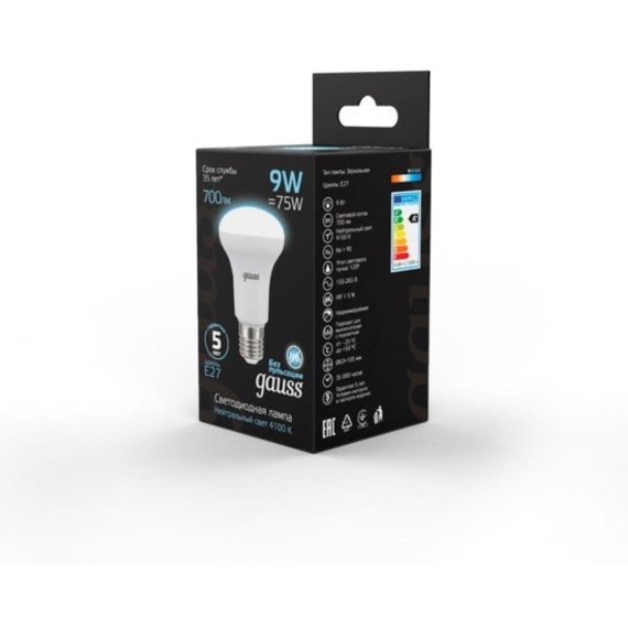 106002209 Лампа Gauss LED R63 E27 9W 700lm 4100K 1/10/50