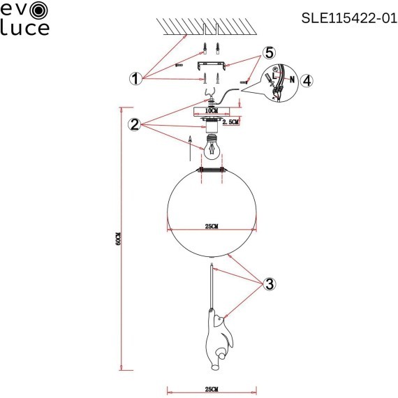 SLE115422-01 Подвес Белый/Белый E27 1*60W MODENA