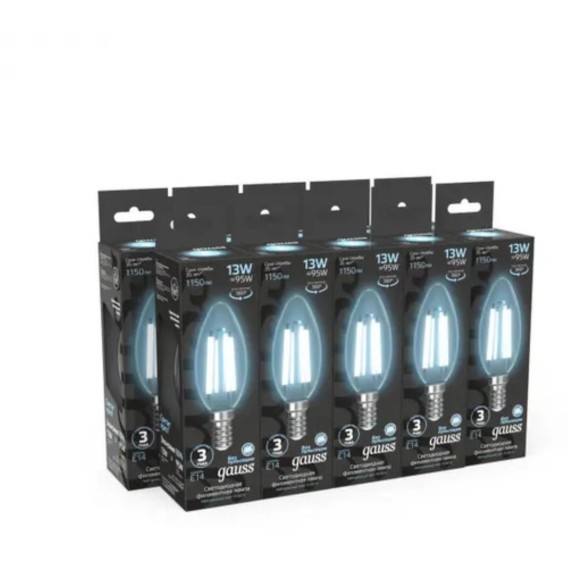 103801213 Лампа Gauss Filament Свеча 13W 1150lm 4100К Е14 LED 1/10/50