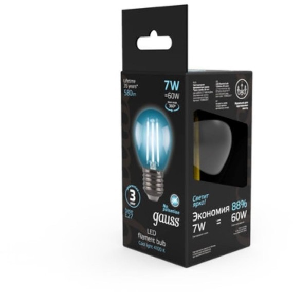 105802207 Лампа Gauss LED Filament Шар E27 7W 580lm 4100K 1/10/50