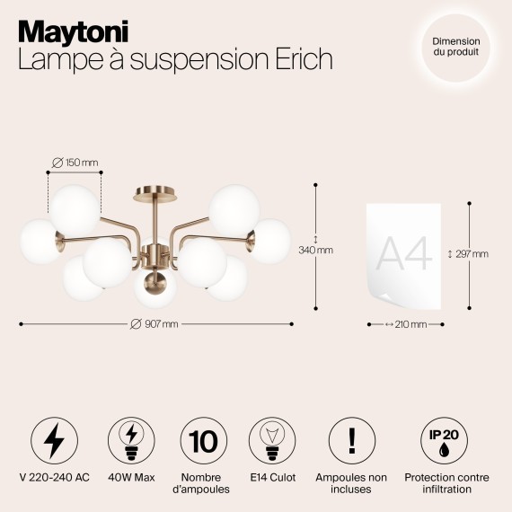 Люстра потолочная Maytoni MOD221PL-10G Erich под лампы 10xE14 40W
