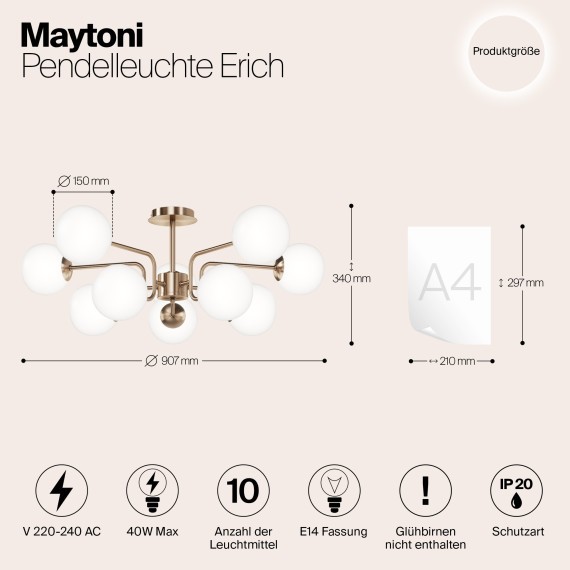 Люстра потолочная Maytoni MOD221PL-10G Erich под лампы 10xE14 40W