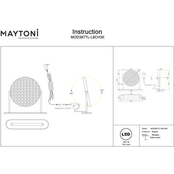 Светодиодная декоративная настольная лампа с диммированием LED 7Вт RA80 250лм 3000К Maytoni Mangata MOD387TL-L8CH3K