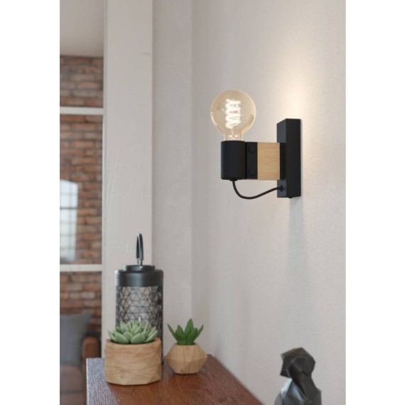 43903 Бра BAILRIGG, 1X40W (E27), H135, сталь, дерево, черный, коричневый