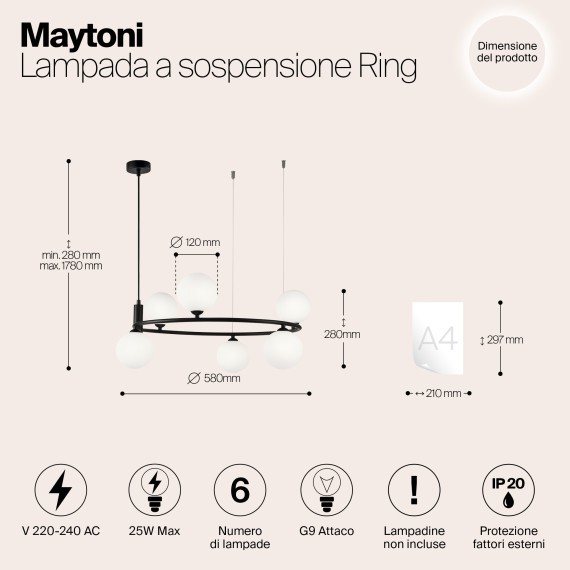 Подвесной светильник кольцом Maytoni MOD013PL-06B RING под лампы 6xG9 25W
