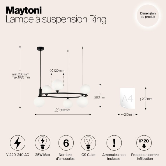 Подвесной светильник кольцом Maytoni MOD013PL-06B RING под лампы 6xG9 25W
