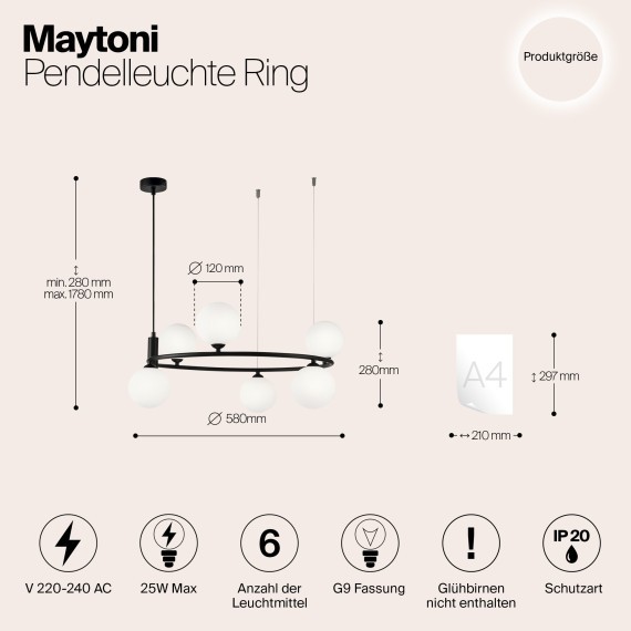 Подвесной светильник кольцом Maytoni MOD013PL-06B RING под лампы 6xG9 25W