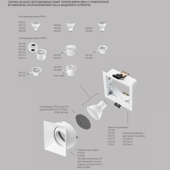 Рамка квадратная встраиваемая для светодиодных модулей 0750xx STELLA Lightstar 075216