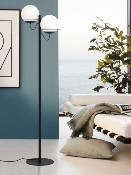 98366 SABALETE Торшер напольный с 2 лампами E27, 80Вт, механический выключатель, металл, стекло, модерн