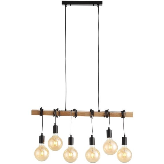 SL1142.403.06 Светильник подвесной Черный, Светлое дерево E27 6*60W BAGETTI