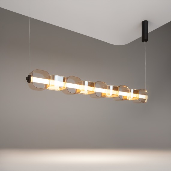 Подвесной светодиодный светильник с оранжевыми стеклянными плафонами LED 45Вт RA80 2500лм 3000К Maytoni Ritmo MOD381PL-L45B3K