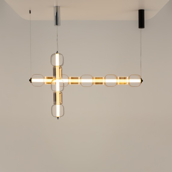 Подвесной светодиодный светильник с оранжевыми стеклянными плафонами LED 45Вт RA80 2500лм 3000К Maytoni Ritmo MOD381PL-L45B3K