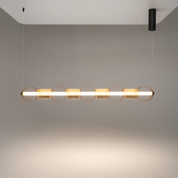 Подвесной светодиодный светильник с оранжевыми стеклянными плафонами LED 45Вт RA80 2500лм 3000К Maytoni Ritmo MOD381PL-L45B3K