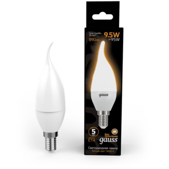 104101110 Лампа Gauss LED Свеча на ветру E14 9.5W 890lm 3000K 1/10/50