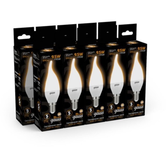 104101110 Лампа Gauss LED Свеча на ветру E14 9.5W 890lm 3000K 1/10/50