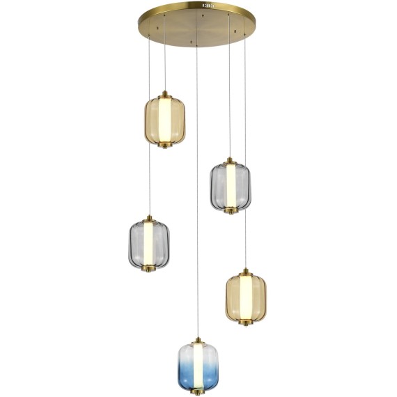 SL1193.303.05 Светильник подвесной ST-Luce Латунь/Янтарный,Дымчатый,Голубой LED 5*10W 3000K SUMMER
