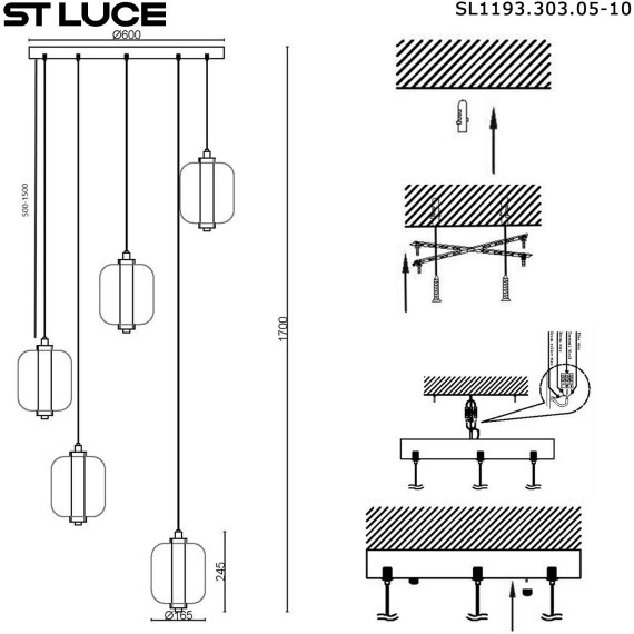 SL1193.303.05 Светильник подвесной ST-Luce Латунь/Янтарный,Дымчатый,Голубой LED 5*10W 3000K SUMMER