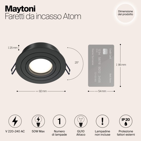 Встраиваемый светильник Maytoni DL023-2-01B Atom под лампу 1xGU10 50W