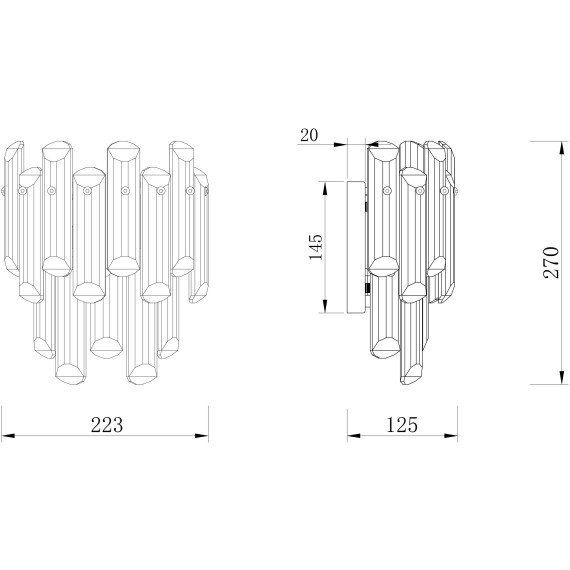 DIA200WL-02G Хрустальный настенный светильник (бра) основание матовое золото, лампы 2шт Е14, без выключателя, Maytoni Flare
