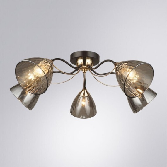 Потолочная люстра с 5 стеклянными плафонами под лампы цоколя Е27 Arte Lamp LILY A4366PL-5BK
