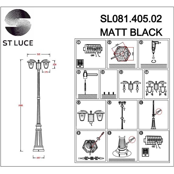 SL081.405.02 Светильник уличный наземный ST-Luce Черный/Черный, Прозрачный E27 2*40W SIVINO