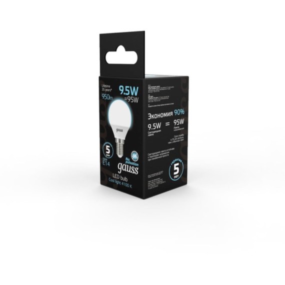 105101210 Лампа Gauss LED Шар E14 9.5W 950lm 4100K 1/10/50