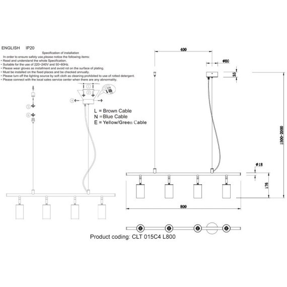 Светильник потолочный Crystal Lux CLT 015C4 L800 BL-GO