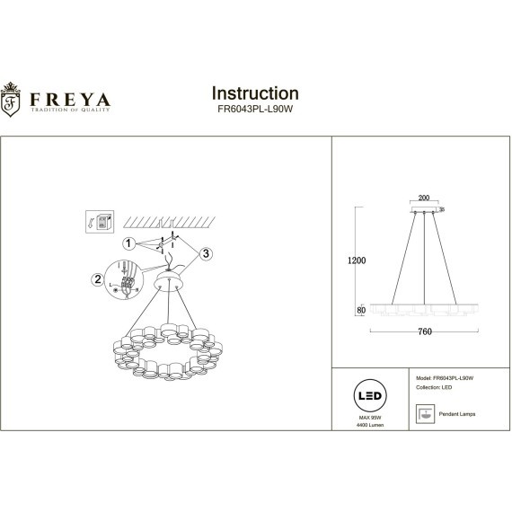 Подвесной светильник LED 3000K 4400Lm  Freya FR6043PL-L90W