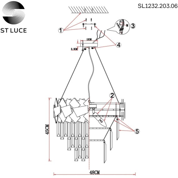 SL1232.203.06 Светильник подвесной ST-Luce Золотистый/Прозрачный, Золотистый E14 6*60W CASERTA