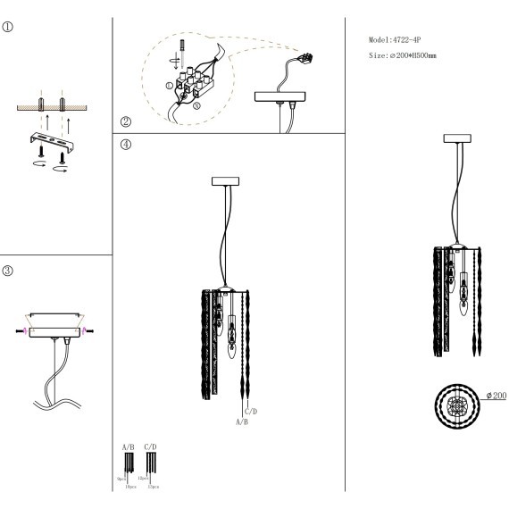 Маленькая подвесная хрустальная люстра на 4 лампы E14 Favourite 4722-4P
