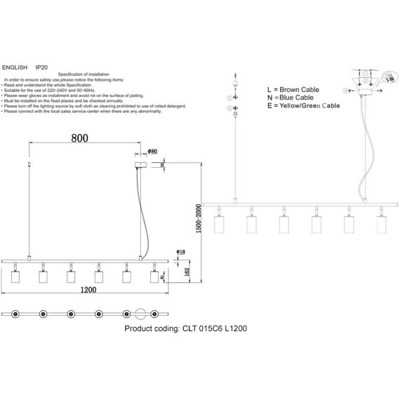 Светильник потолочный Crystal Lux CLT 015C6 L1200 BL