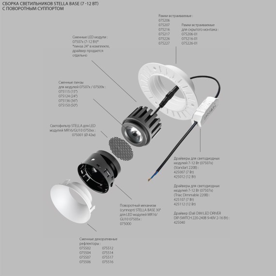 Модуль светодиодный диммируемый 7/12W 2700K STELLA BASE Lightstar 075072