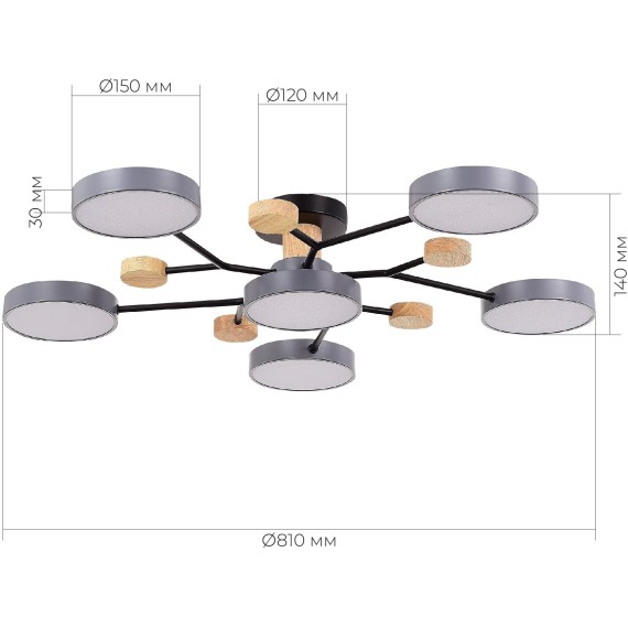 SLE6006-702-06 Светильник потолочный Серый/Серый LED 6*12W 3000K/4500K/6000K FAEMA