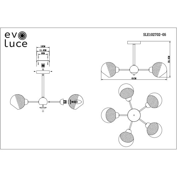 SLE102702-05 Светильник потолочный Хром/Прозрачный, Матовый никель E14 5*40W GIORTE