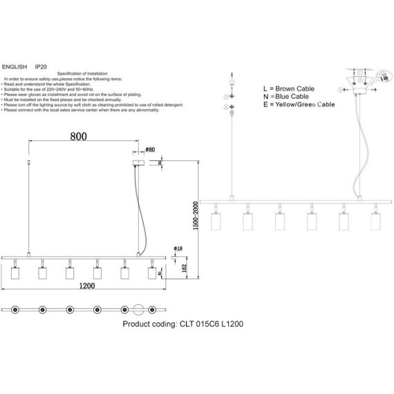 Светильник потолочный Crystal Lux CLT 015C6 L1200 BL-GO