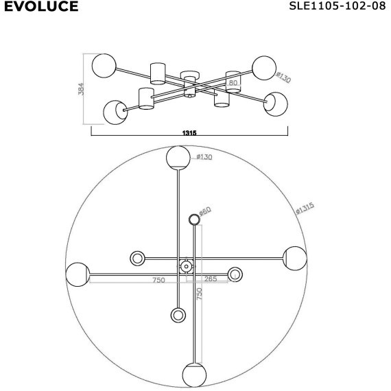 SLE1105-102-08 Светильник потолочный Хром/Белый GU10+E27 4+4*5+60W RAITO